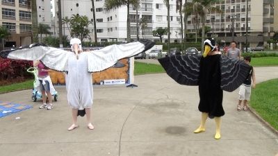 Animadores fantasiados de albatroz-errante e de pardela-de-óculos