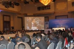 No telão, imagem do ministro Fábio Pitaluga, chefe da delegação brasileira presente ao encontro No telão, imagem do ministro Fábio Pitaluga, chefe da delegação brasileira presente ao encontro