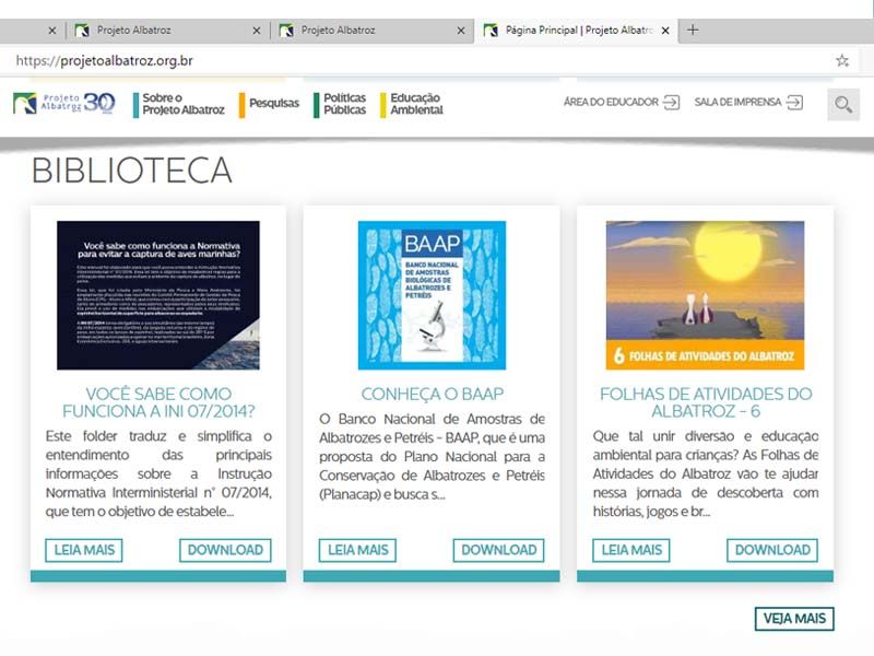 Projeto albatroz tem biblioteca online com mais de 30 publicações